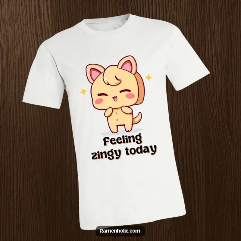 Funny t-shirt depicting a playful ginger slice character winking, exuding a zesty and cheeky charm.