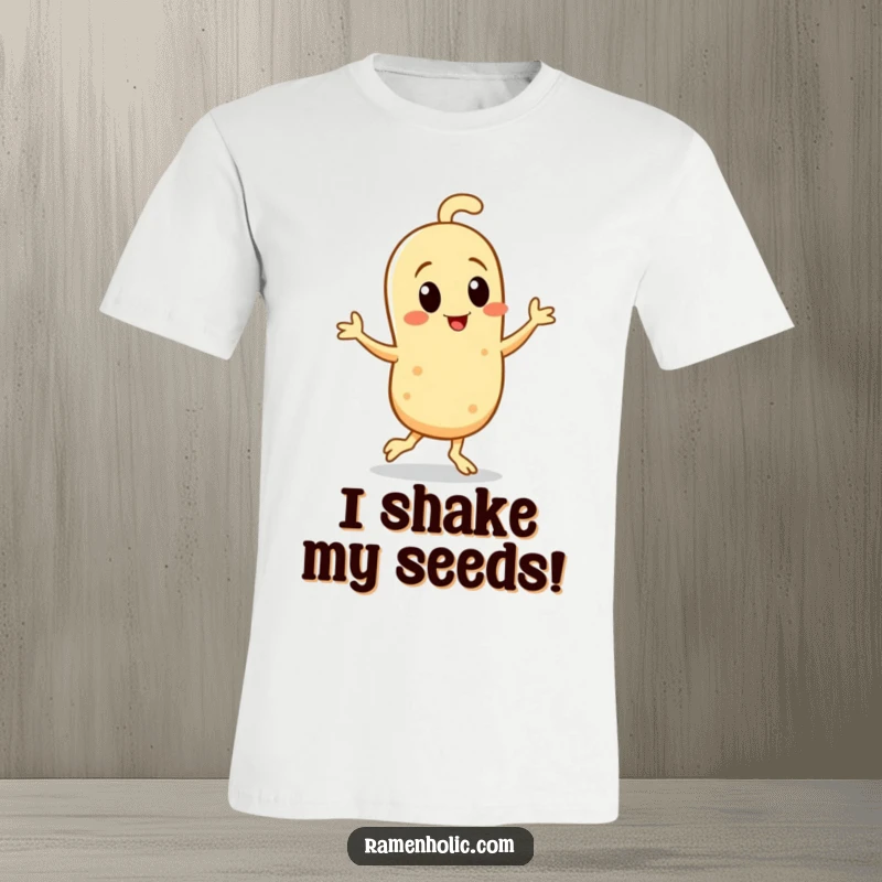 Funny T-Shirt showcasing a cute sesame seed character doing a joyful jig, printed for maximum comedic effect.