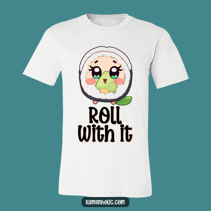 Funny Surprised Sushi Roll T-Shirt: Wide-Eyed Cartoon Foodie Tee, Perfect Gift