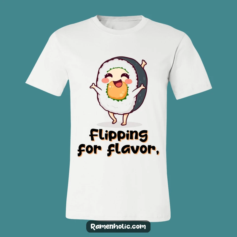 Funny Sushi Roll Cartwheel T-Shirt - Playful Japanese Food Tee for Foodie Fun
