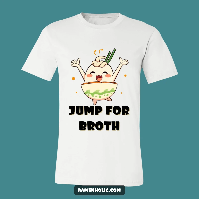 Funny Ramen Bowl Joy Tee: Leaping Foodie's Hilarious Shirt
