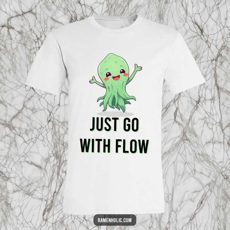 Funny t-shirt featuring a seaweed character in a dynamic dance pose, full of energy and aquatic fun for wearers.