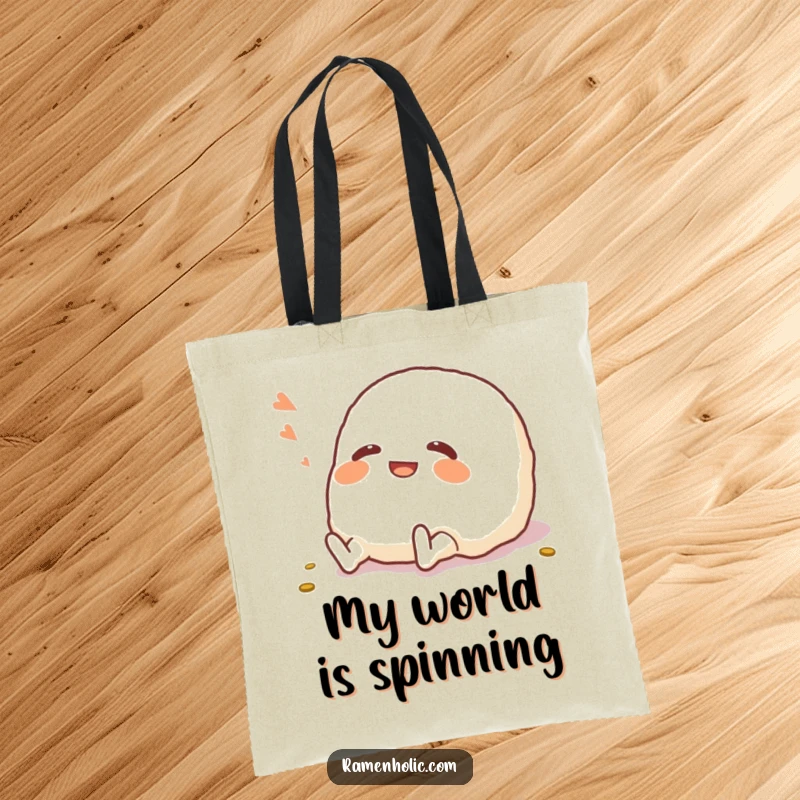 Funny Onigiri Tote Bag: A laughing onigiri character rolling on the floor, ready to carry your essentials with a smile.